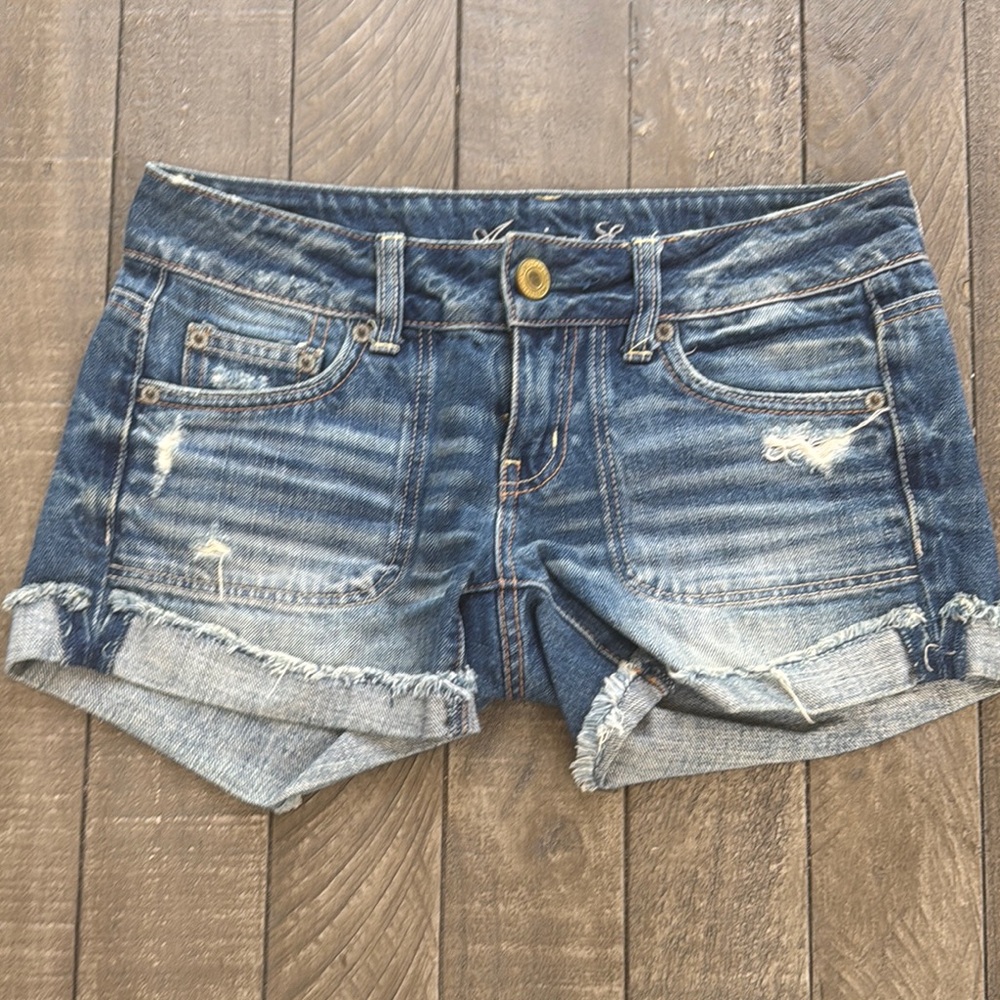 American Eagle Outfitters Blue Jean Shorts Distressed Cut-Off